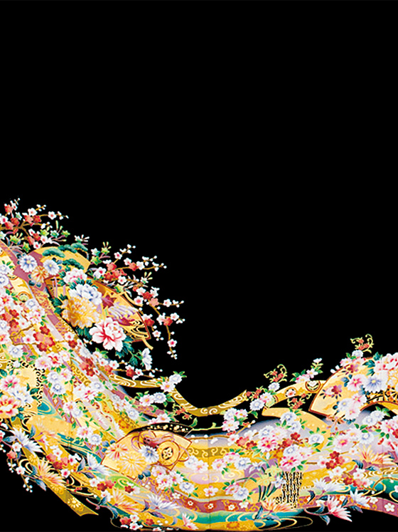 扇面四季花に短冊･淡