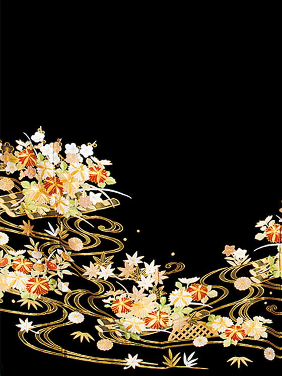 流水に四季花
