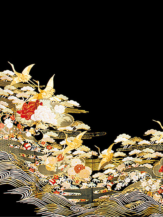 鶴に四季花波