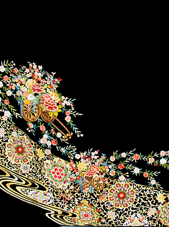 手刺繍花車