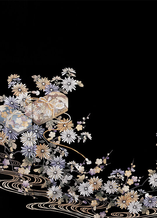 和田光正作<br>文箱に菊梅流水文様