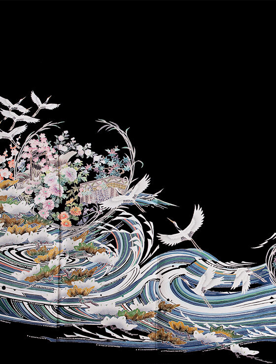奥田勝将作<br>加賀友禅 新世紀茶ﾔ辻