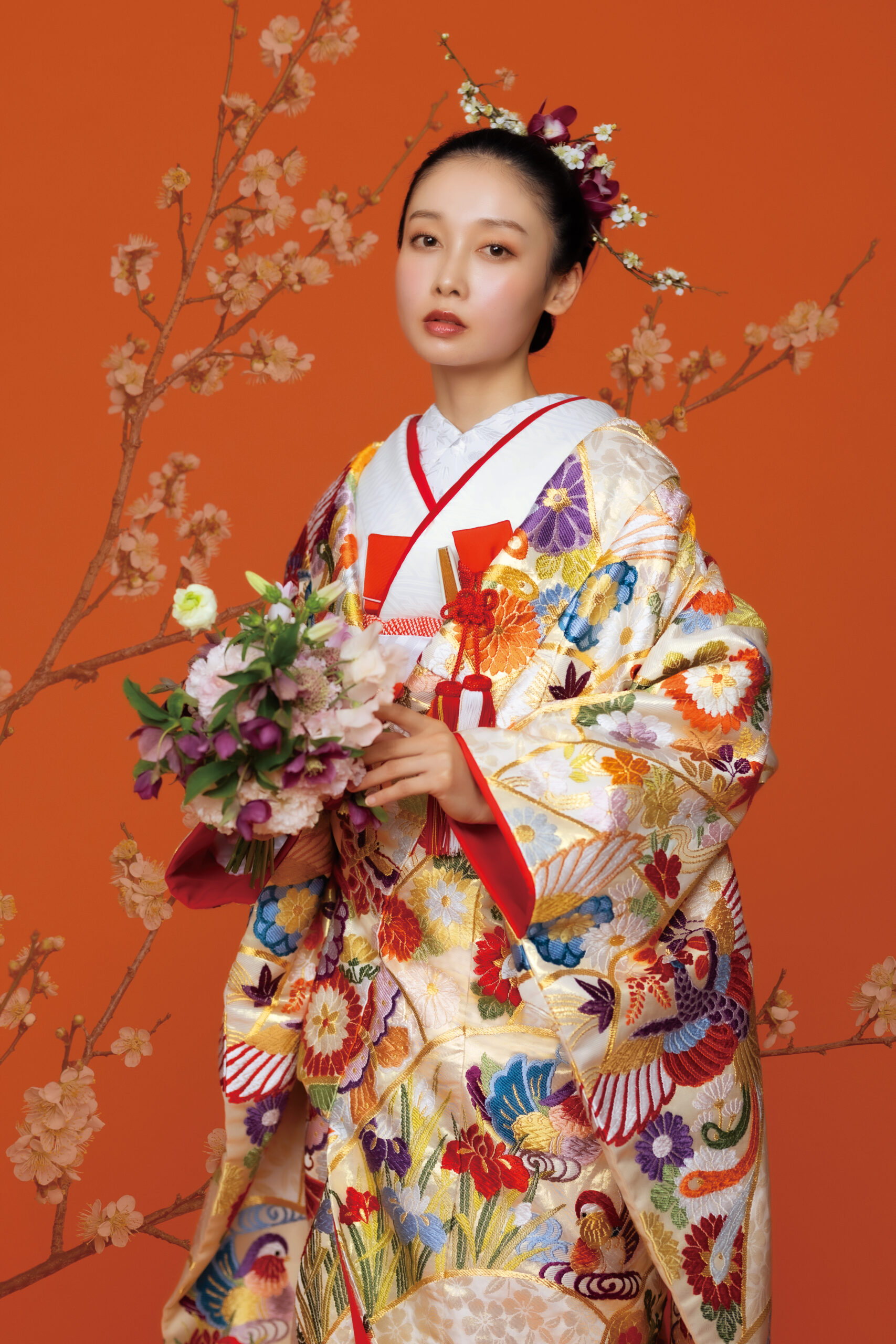手織り 青海取四季花鳥文様 | ウェディングドレスや和装着物のレンタル 